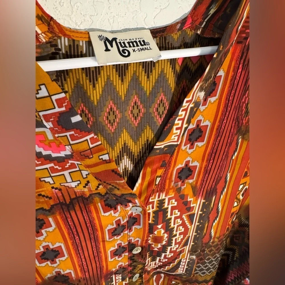 Show Me Your Mumu Aztec Patchwork Tunic Button Down Tribal Womens Size XSmall